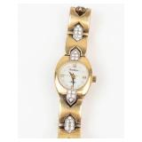 Armitron Quartz Gold Tone Crystal Bracelet Watch - New Battery - Running