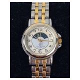 Quartz Moon Phase Watch With Two-Tone Bracelet - running new battery