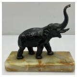 Vintage Metal Elephant On An Onyx Base 7 1/2' Tall