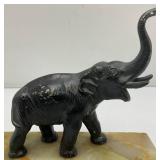 Vintage Metal Elephant On An Onyx Base 7 1/2' Tall