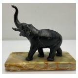 Vintage Metal Elephant On An Onyx Base 7 1/2' Tall