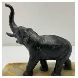 Vintage Metal Elephant On An Onyx Base 7 1/2' Tall