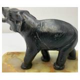 Vintage Metal Elephant On An Onyx Base 7 1/2' Tall
