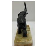 Vintage Metal Elephant On An Onyx Base 7 1/2' Tall
