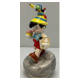 Collectible DISNEY Pinocchio & Jimmy Cricket Ceramic Music Box Figurine 8 1/2' (Works)