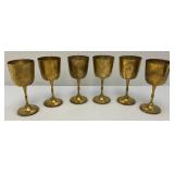 Vintage Set Of Six  Brass Goblets Marked Saudi Arabia On Bottoms With Blue Velvet Case