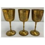 Vintage Set Of Six  Brass Goblets Marked Saudi Arabia On Bottoms With Blue Velvet Case