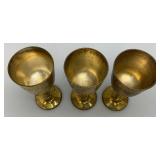 Vintage Set Of Six  Brass Goblets Marked Saudi Arabia On Bottoms With Blue Velvet Case