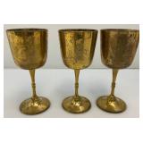 Vintage Set Of Six  Brass Goblets Marked Saudi Arabia On Bottoms With Blue Velvet Case