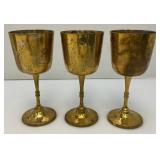 Vintage Set Of Six  Brass Goblets Marked Saudi Arabia On Bottoms With Blue Velvet Case