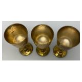 Vintage Set Of Six  Brass Goblets Marked Saudi Arabia On Bottoms With Blue Velvet Case