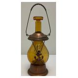 Vintage Amber Glass Anchor Adorned Lantern Musical Decanter Bottle 'How Dry I Am' Made In Japan 11.5' Tall (Music Box Needs Work)