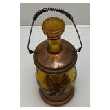 Vintage Amber Glass Anchor Adorned Lantern Musical Decanter Bottle 'How Dry I Am' Made In Japan 11.5' Tall (Music Box Needs Work)