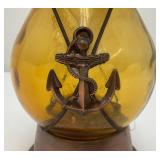 Vintage Amber Glass Anchor Adorned Lantern Musical Decanter Bottle 'How Dry I Am' Made In Japan 11.5' Tall (Music Box Needs Work)