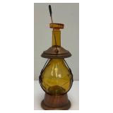 Vintage Amber Glass Anchor Adorned Lantern Musical Decanter Bottle 'How Dry I Am' Made In Japan 11.5' Tall (Music Box Needs Work)