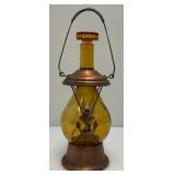 Vintage Amber Glass Anchor Adorned Lantern Musical Decanter Bottle 'How Dry I Am' Made In Japan 11.5' Tall (Music Box Needs Work)