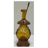 Vintage Amber Glass Anchor Adorned Lantern Musical Decanter Bottle 'How Dry I Am' Made In Japan 11.5' Tall (Music Box Needs Work)