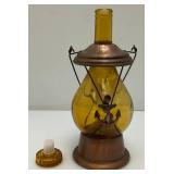 Vintage Amber Glass Anchor Adorned Lantern Musical Decanter Bottle 'How Dry I Am' Made In Japan 11.5' Tall (Music Box Needs Work)