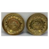 Two Vintage Embossed Brass Wall Plates