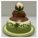 Vintage CLEMINSONS Round Covered Butter Dish Green California Art Pottery Butter Maid