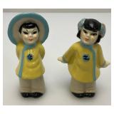 Vintage Collectible  1940's Ceramic Arts Sudio Madison Wis. Oriental Couple Salt & Pepper Shakers 3'