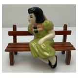 Vintage Collectible 1950's Ceramic Arts Sudio Shelf Sitters Kissing Girl And Bench 4.5'