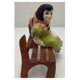 Vintage Collectible 1950's Ceramic Arts Sudio Shelf Sitters Kissing Girl And Bench 4.5'