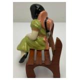 Vintage Collectible 1950's Ceramic Arts Sudio Shelf Sitters Kissing Girl And Bench 4.5'