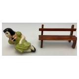 Vintage Collectible 1950's Ceramic Arts Sudio Shelf Sitters Kissing Girl And Bench 4.5'