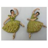 Vintage1950's Collectible Ceramic Arts Sudio Arabesque Dancing Ballerinas Set Of Two 9' Wall hangings