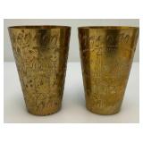 Set Of Four Heavy Oriental Solid Brass Etched Decorative Drinkware Tumblers 4.5'