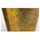 Set Of Four Heavy Oriental Solid Brass Etched Decorative Drinkware Tumblers 4.5'