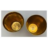Set Of Four Heavy Oriental Solid Brass Etched Decorative Drinkware Tumblers 4.5'