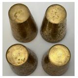 Set Of Four Heavy Oriental Solid Brass Etched Decorative Drinkware Tumblers 4.5'
