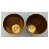 Set Of Four Heavy Oriental Solid Brass Etched Decorative Drinkware Tumblers 4.5'