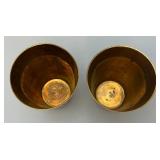 Set Of Four Heavy Oriental Solid Brass Etched Decorative Drinkware Tumblers 4.5'