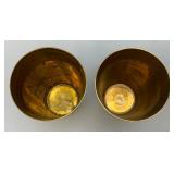 Set Of Four Heavy Oriental Solid Brass Etched Decorative Drinkware Tumblers 4.5'