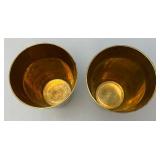 Set Of Four Heavy Oriental Solid Brass Etched Decorative Drinkware Tumblers 4.5'