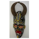 African Hand Carved Wooden Mask With Horns 18.5'