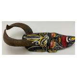 African Hand Carved Wooden Mask With Horns 18.5'