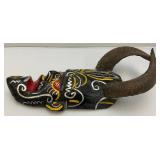 African Hand Carved Wooden Mask With Horns 18.5'