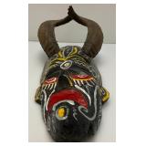 African Hand Carved Wooden Mask With Horns 18.5'