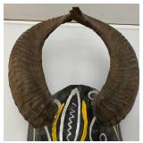 African Hand Carved Wooden Mask With Horns 18.5'