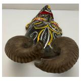 African Hand Carved Wooden Mask With Horns 18.5'