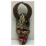African Hand Carved Wooden Mask With Horns 18.5'
