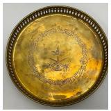 Group Of 6 Small Etched Brass Shot Cups 3' With 8 3/8' Heavy Brass Serving Tray