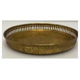 Group Of 6 Small Etched Brass Shot Cups 3' With 8 3/8' Heavy Brass Serving Tray