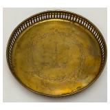 Group Of 6 Small Etched Brass Shot Cups 3' With 8 3/8' Heavy Brass Serving Tray