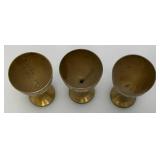 Group Of 6 Small Etched Brass Shot Cups 3' With 8 3/8' Heavy Brass Serving Tray