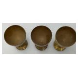 Group Of 6 Small Etched Brass Shot Cups 3' With 8 3/8' Heavy Brass Serving Tray